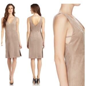 BCBGMaxAzria Mathilde faux suede v neck sleeveless dress leg slits Size 2